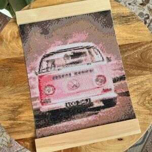 Pink Volkswagen Van Finished Completed Diamond Art Picture VW Art